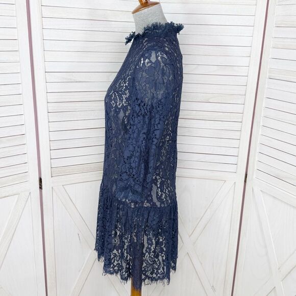 Missguided Sheer Lace Topper Tunic Dress Navy Blue Size 4 Whimsigoth Boho Goth - Picture 2 of 13